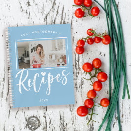 Poeder Blauwe Witte Borstel Schrift Recepten Foto Notitieboek