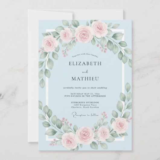 Poeder Blush Krans Bruiloft Kaart (Voorkant)