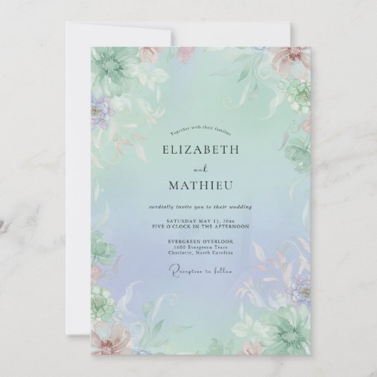 Poeder Celadon Wisteria Bruiloft Kaart (Voorkant)