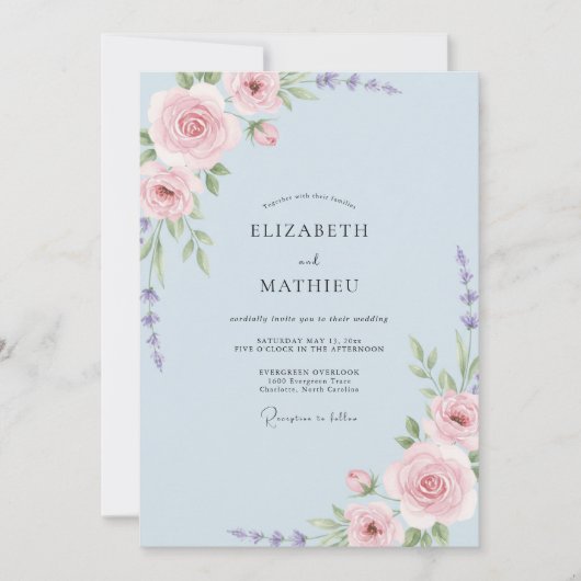 Poeder Gedempte Mauve Bloem Bruiloft Kaart (Voorkant)