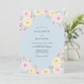 Poeder Hemel Ranunculus Eucalyptus Bruiloft Kaart (Staand voorkant)