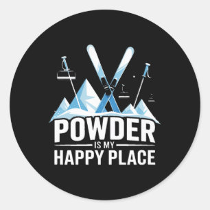 Poeder Is Mijn Gelukkige Plaats Skiën Snowboarden Ronde Sticker