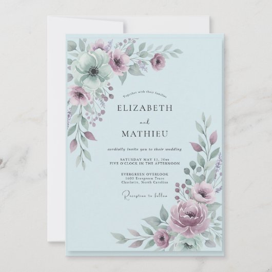 Poeder Mauve Bloesem Bruiloft Kaart (Voorkant)