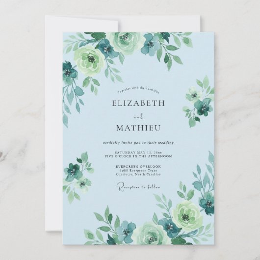 Poeder Mint Loof Eucalyptus Bruiloft Kaart (Voorkant)
