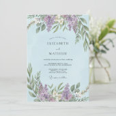 Poeder Paarse Wisteria Bruiloft Kaart (Staand voorkant)