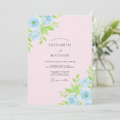 Poeder Roze Azure Bloemblad Bruiloft Kaart (Staand voorkant)
