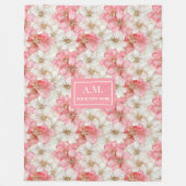 Poeder Roze Bloemen Elegante Monogram Deken (Voorkant)