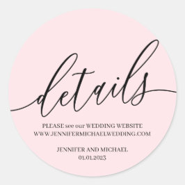 Poeder Roze Huwelijk Handtekening Details tekst Ronde Sticker