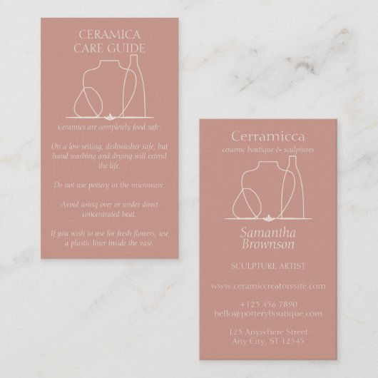 Poeder roze Pottery Vase Ceramic Clay Instructions Visitekaartje (Voorkant / Achterkant)