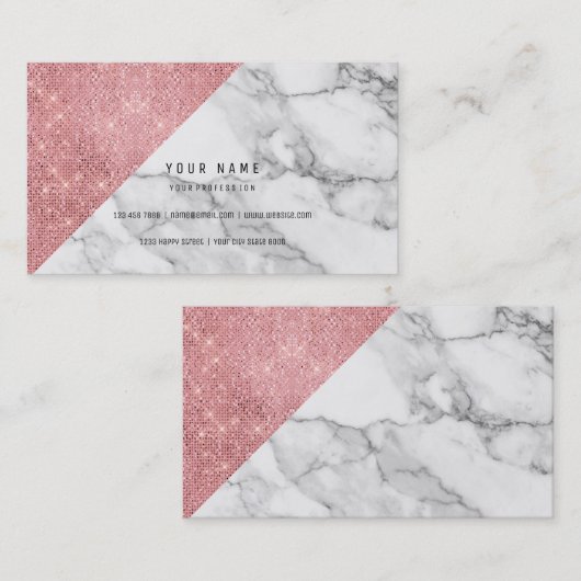 Poeder Roze Roze Gold Faux Blush Vip Marmer Grey Visitekaartje (Voorkant / Achterkant)