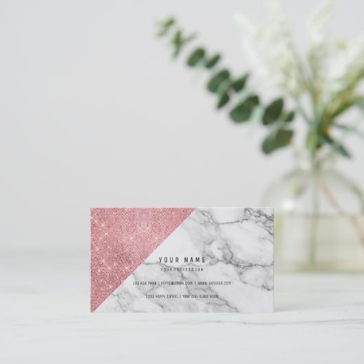 Poeder Roze Roze Gold Faux Blush Vip Marmer Grey Visitekaartje (Staand voorkant)