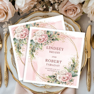 Poeder Roze Trouw Bloem Goud Glitter Eucalyptus Servet