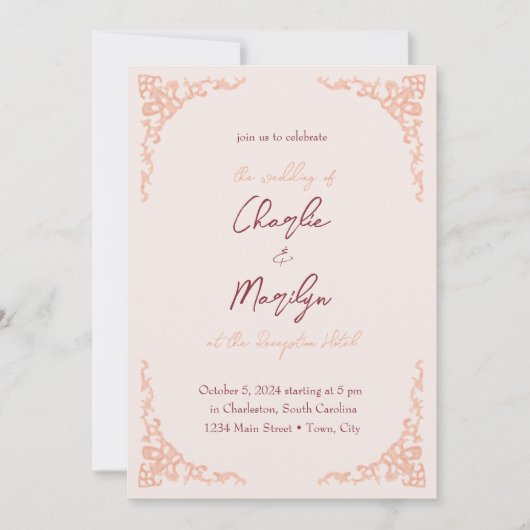 Poeder Roze  uitziende bruiloft Kaart (Voorkant)