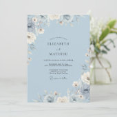 Poeder Stofblauw Bloemblad Bruiloft Kaart (Staand voorkant)