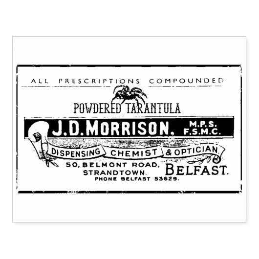 Poeder Tarantula apotheek label Rubberstempel (Afrduk)