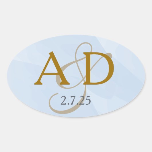 Poederblauw Aquarel Monogram Label (Voorkant)