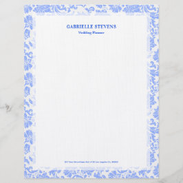 Poederblauw  Bloemdamast Briefhoofd