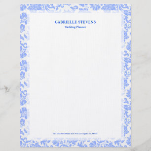 Poederblauw  Bloemdamast Briefhoofd