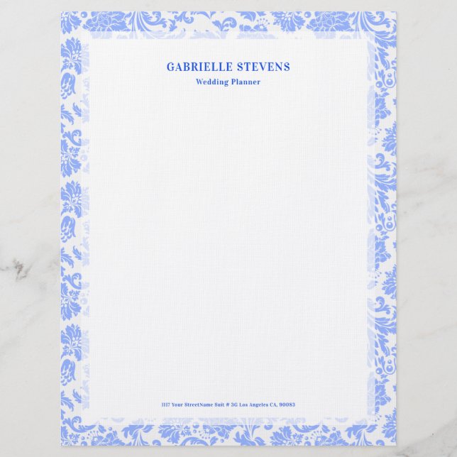 Poederblauw  Bloemdamast Briefhoofd (Voorkant)