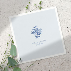 Poederblauw Bloemen Monogrammed Huwelijk Servet