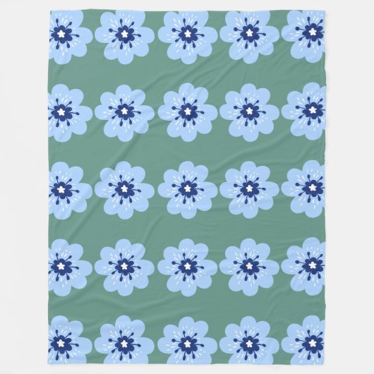 Poederblauw bloempatroon fleece deken (Voorkant)