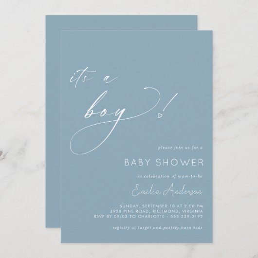 Poederblauw | Eenvoudig Modern Het is een Jongen B Kaart (Voorkant / Achterkant)