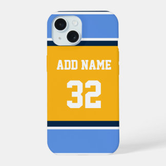 Poederblauw en gouden sportstreep iPhone 15 case