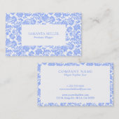 Poederblauw en witte bloemendamas patroon visitekaartje (Voorkant / Achterkant)