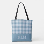 Poederblauw geruit monogram eigen naam tote bag (Achterkant)