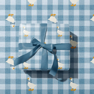 Poederblauw Gingham Gans Baby Shower Buffalo Rutge Cadeaupapier