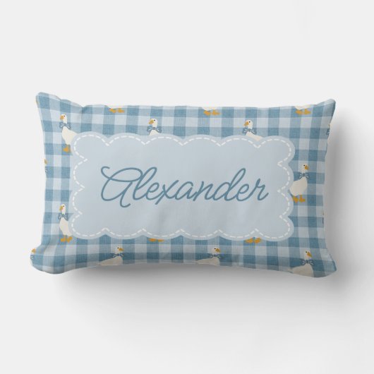 Poederblauw Gingham Gans Buffalo Check Aangepaste  Kussen (Voorkant)