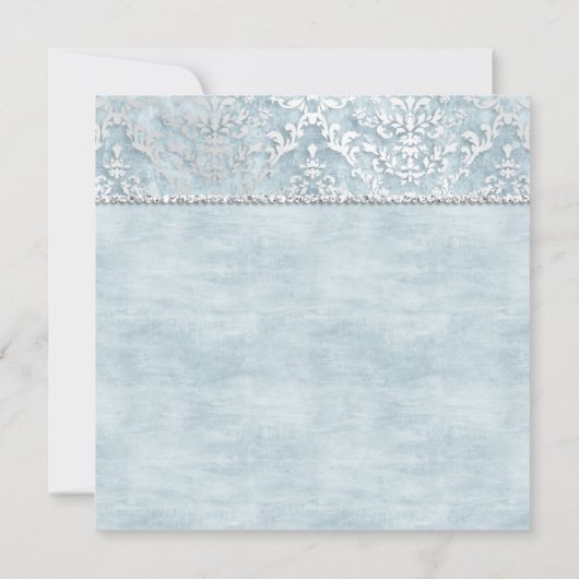 Poederblauw Glimmer Damast bruiloft Uitnodiging (Achterkant)