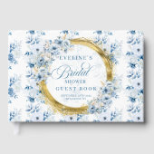 Poederblauw Goud Glitter Boho Bloemen Gastboek Gastenboek (Voorkant)