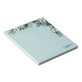 Poederblauw groen & witte bloemen gevoerd notitieblok (Schuin)