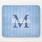 Poederblauw  krijtstreep Retro Monogram Muismat (Voorkant)