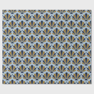 Poederblauw, Navy en Oker Art Deco Traandropwaaier Cadeaupapier