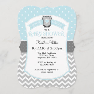 Poederblauw Polka Dot Chevron Baby shower Uitnodig Kaart