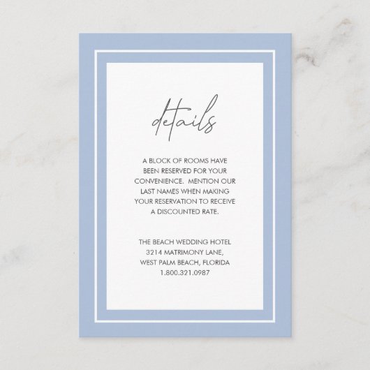 Poederblauw Vetgedrukte Rand Moderne bruiloft Informatiekaartje (Voorkant)