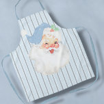 Poederblauw  Winking Santa Christmas Schort<br><div class="desc">Deze pastellichthemel / babyblauwe  Winking Santa Kerstman Apron bevat een antiek afbeelding van de kerstman die is gekleurd en opnieuw geverfd. De achtergrond is een zwart-wit tri-toon verticaal stripe patroon. De riemen zijn ook een pastellichtturquoise aquamarine kleur</div>