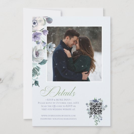 Poederblauw Winter Huwelijksuitnodiging Kaart (Achterkant)