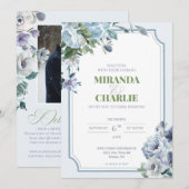 Poederblauw Winter Huwelijksuitnodiging Kaart (Voorkant / Achterkant)