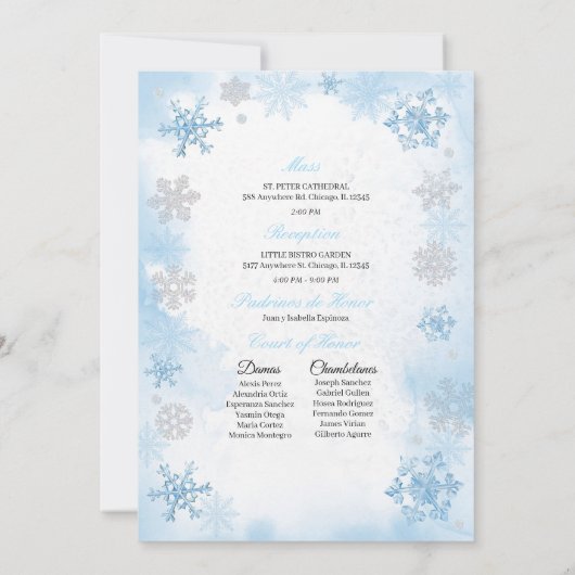 Poederblauw Winter Wonderland Quinceanera Kaart (Achterkant)