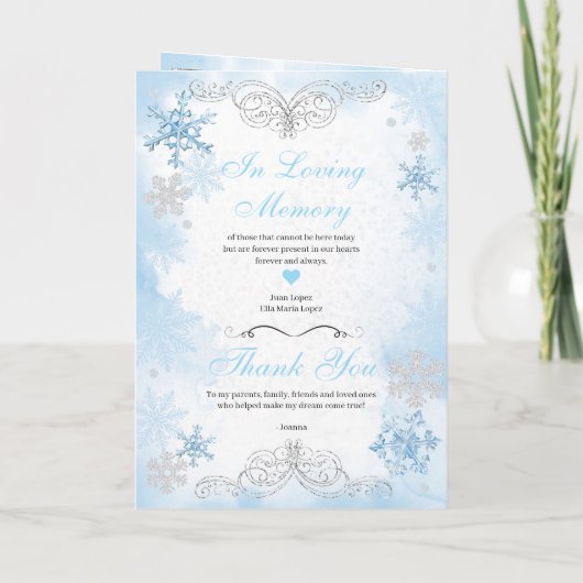 Poederblauw Winter Wonderland Quinceanera Programm (Achterkant)