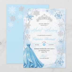 Poederblauw Winter Wonderland Sneeuwvlok Sweet 16 Kaart