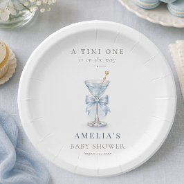Poederblauwe A Tini One Martini Strik Baby Shower Papieren Bordje