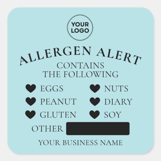 Poederblauwe allergie alert bakkerij cake voedsel vierkante sticker (Voorkant)