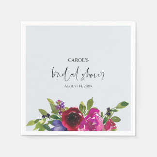 Poederblauwe Aquarel Bloemen Papieren Servet