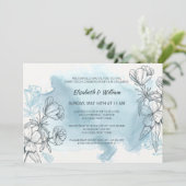 Poederblauwe Bloemen Uitnodiging (Staand voorkant)
