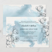 Poederblauwe Bloemen Uitnodiging (Voorkant / Achterkant)