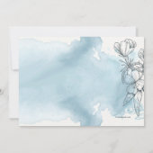 Poederblauwe bloemenuitnodiging kaart (Achterkant)